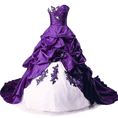 Vantexi Damen Lange Formales Gotisch Brautkleider Spitzenkleid Vintage Hochzeitskleider Weiß & Lila Größe 52 von Vantexi