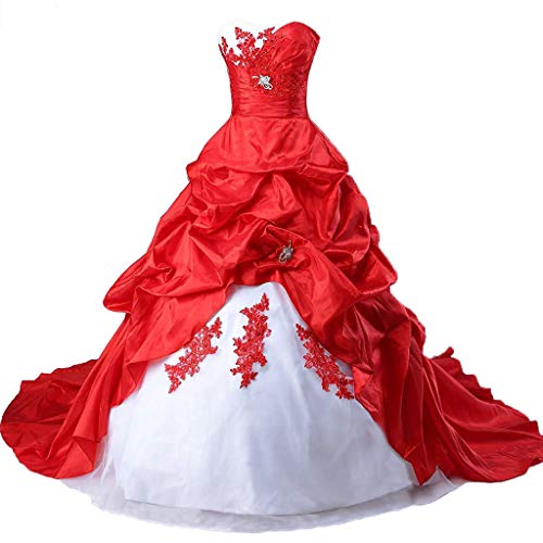 Vantexi Damen Lange Formales Gotisch Brautkleider Spitzenkleid Vintage Hochzeitskleider Weiß & Rot Größe 48 von Vantexi