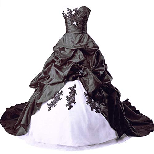 Vantexi Damen Lange Formales Gotisch Brautkleider Spitzenkleid Vintage Hochzeitskleider Weiß & Schwarz Größe 44 von Vantexi