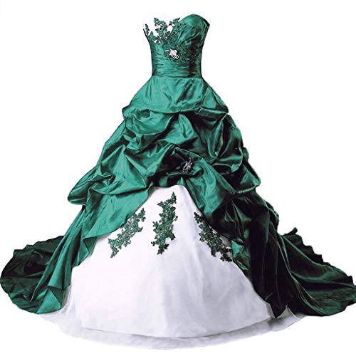 Vantexi Damen Lange Formales Gotisch Brautkleider Spitzenkleid Vintage Hochzeitskleider Weiß & Smaragd Größe 54 von Vantexi