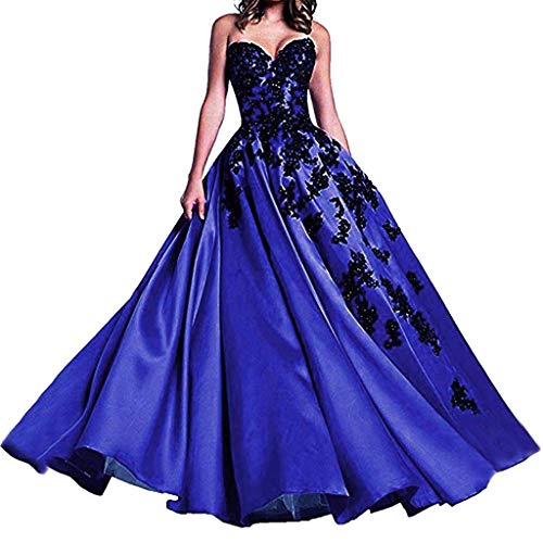 Vantexi Damen Liebsten A-Linie Abendkleid Ballkleider mit Schwarz Spitze Promkleid Festkleider Blau Größe 56 von Vantexi