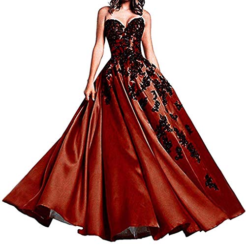 Vantexi Damen Liebsten A-Linie Abendkleid Ballkleider mit Schwarz Spitze Promkleid Festkleider Burgund Größe 52 von Vantexi