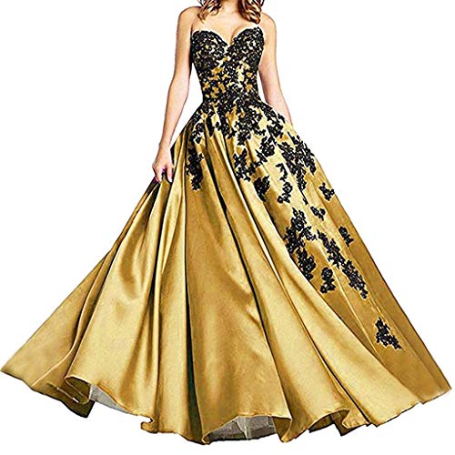 Vantexi Damen Liebsten A-Linie Abendkleid Ballkleider mit Schwarz Spitze Promkleid Festkleider Gold Größe 46 von Vantexi