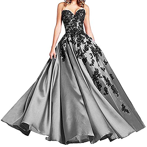 Vantexi Damen Liebsten A-Linie Abendkleid Ballkleider mit Schwarz Spitze Promkleid Festkleider Grau Größe 50 von Vantexi