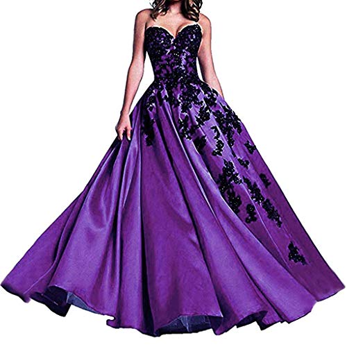 Vantexi Damen Liebsten A-Linie Abendkleid Ballkleider mit Schwarz Spitze Promkleid Festkleider Lila Größe 48 von Vantexi