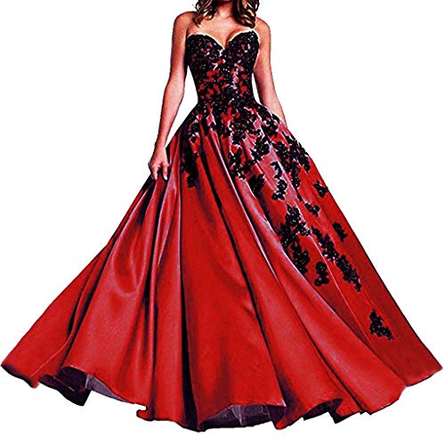 Vantexi Damen Liebsten A-Linie Abendkleid Ballkleider mit Schwarz Spitze Promkleid Festkleider Rot Größe 38 von Vantexi