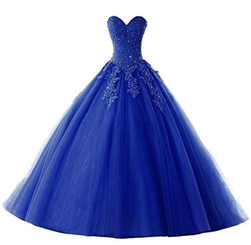 Vantexi Damen Liebsten Lang Spitze Tüll Abschlussballkleid Ballkleid Festkleider Blau Größe 40 von Vantexi