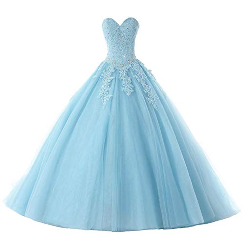 Vantexi Damen Liebsten Lang Spitze Tüll Abschlussballkleid Ballkleid Festkleider Hellblau Größe 52 von Vantexi