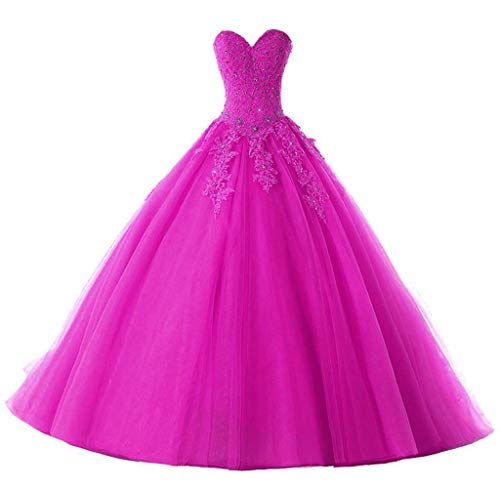 Vantexi Damen Liebsten Lang Spitze Tüll Abschlussballkleid Ballkleid Festkleider Magenta Größe 38 von Vantexi