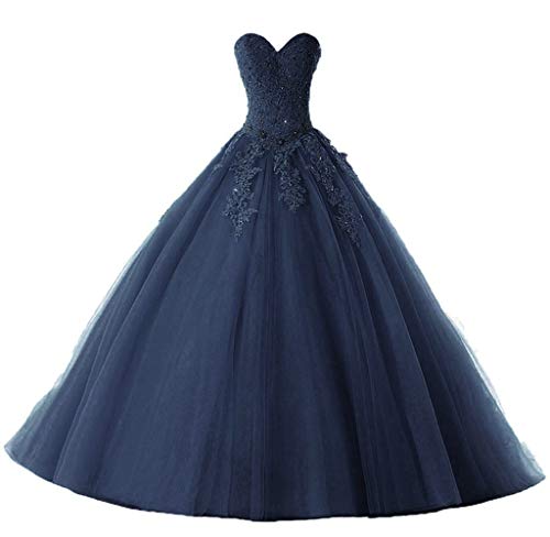 Vantexi Damen Liebsten Lang Spitze Tüll Abschlussballkleid Ballkleid Festkleider Marineblau Größe 46 von Vantexi
