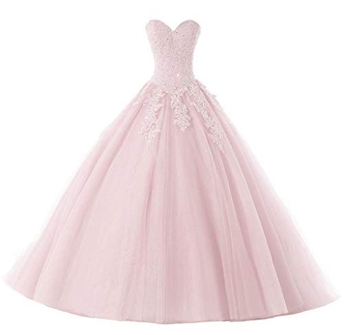 Vantexi Damen Liebsten Lang Spitze Tüll Abschlussballkleid Ballkleid Festkleider Rosa Größe 44 von Vantexi