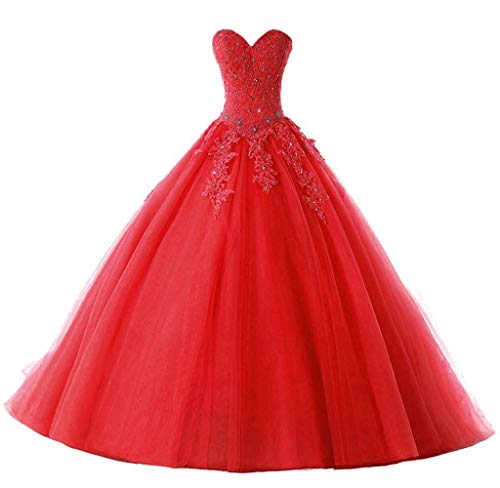 Vantexi Damen Liebsten Lang Spitze Tüll Abschlussballkleid Ballkleid Festkleider Rot Größe 46 von Vantexi