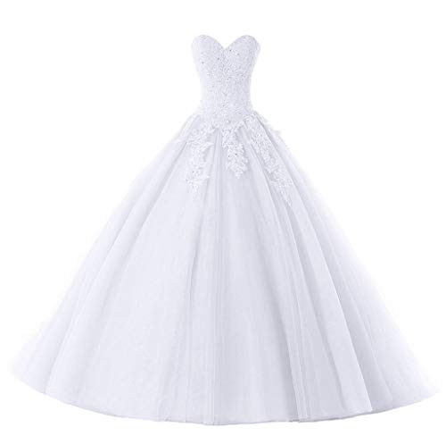Vantexi Damen Liebsten Lang Spitze Tüll Abschlussballkleid Ballkleid Festkleider Weiß Größe 36 von Vantexi