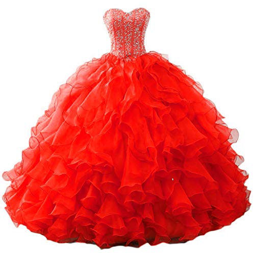 Vantexi Damen Liebsten Organza Formellen Abendkleider Ballkleider Quinceanera Kleider Rot Größe 34 von Vantexi