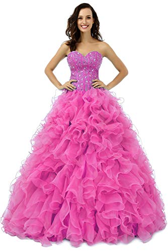 Vantexi Damen Rückenfrei Glitzer Organza Ballkleid Festkleider Perlen Abschlussballkleider Rose Größe 34 von Vantexi