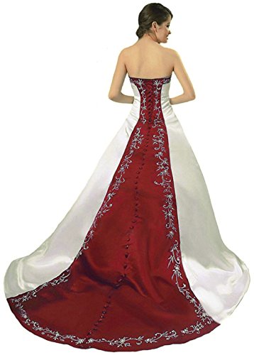 Vantexi Damen Satin Stickerei Brautkleid Hochzeitskleider Elfenbein Burgund Größe 42 von Vantexi