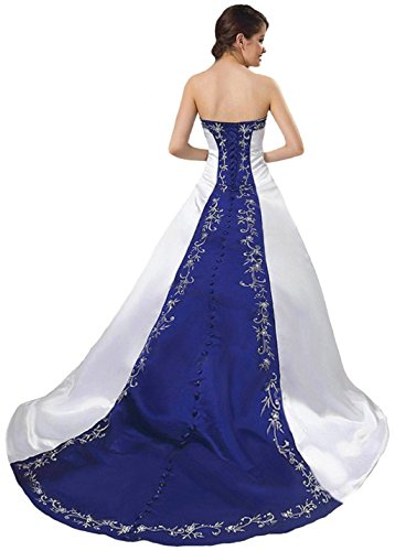 Vantexi Damen Satin Stickerei Brautkleid Hochzeitskleider Weiß Blau Größe 52 von Vantexi