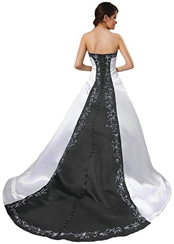 Vantexi Damen Satin Stickerei Brautkleid Hochzeitskleider Weiß Schwarz Größe 50 von Vantexi