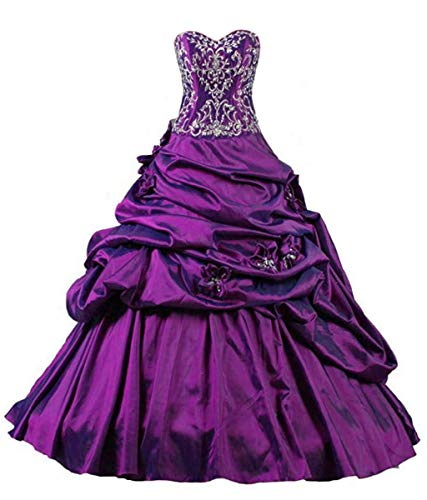 Vantexi Damen Schatz Stickerei TAFT Hochzeitskleider Formellen Abendkleid Ballkleider Lila Größe 44 von Vantexi