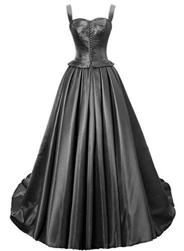 Vantexi Damen Spaghetti-Träger Vintage Satin Abendkleid Ballkleider A-Linie Korsett Abschlussballkleider Schwarz Größe 50 von Vantexi