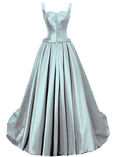 Vantexi Damen Spaghetti-Träger Vintage Satin Abendkleid Ballkleider A-Linie Korsett Abschlussballkleider Silber Größe 54 von Vantexi