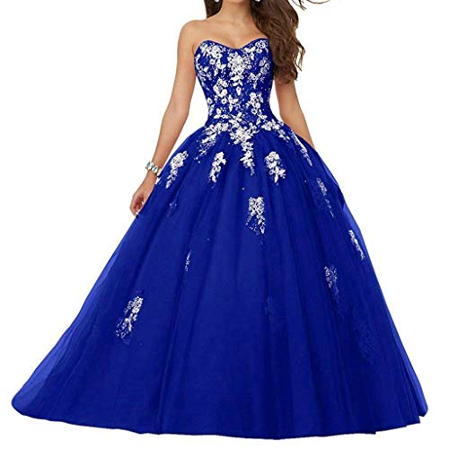 Vantexi Damen Spitze Tüll A-Linie Ballkleid Lang Abendkleider Brautkleider Quinceanera Kleider Blau Größe 36 von Vantexi