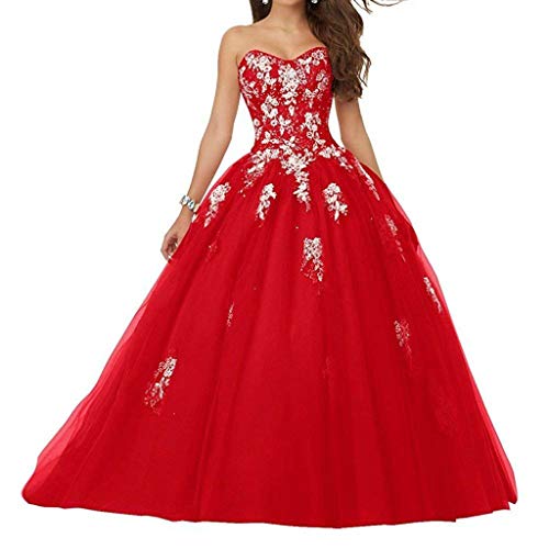 Vantexi Damen Spitze Tüll A-Linie Ballkleid Lang Abendkleider Brautkleider Quinceanera Kleider Rot Größe 34 von Vantexi