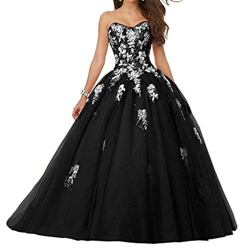 Vantexi Damen Spitze Tüll A-Linie Ballkleid Lang Abendkleider Brautkleider Quinceanera Kleider Schwarz Größe 36 von Vantexi