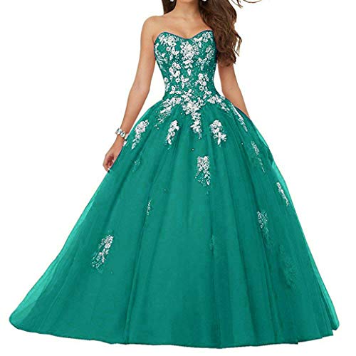 Vantexi Damen Spitze Tüll A-Linie Ballkleid Lang Abendkleider Brautkleider Quinceanera Kleider Teal Größe 36 von Vantexi