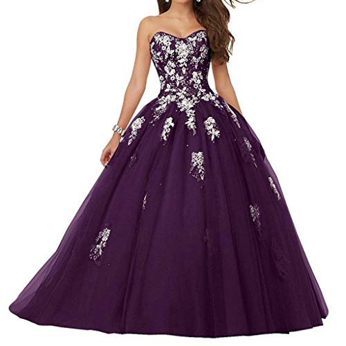 Vantexi Damen Spitze Tüll A-Linie Ballkleid Lang Abendkleider Brautkleider Quinceanera Kleider Traube Größe 44 von Vantexi