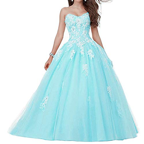 Vantexi Damen Spitze Tüll A-Linie Ballkleid Lang Abendkleider Brautkleider Quinceanera Kleider Türkis Größe 42 von Vantexi