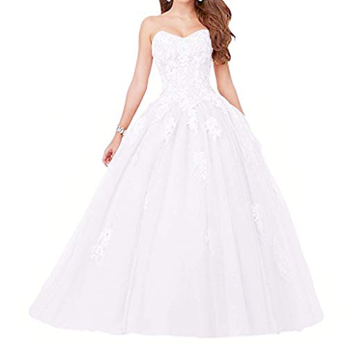 Vantexi Damen Spitze Tüll A-Linie Ballkleid Lang Abendkleider Brautkleider Quinceanera Kleider Weiß Größe 38 von Vantexi