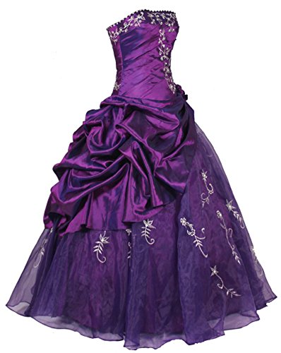 Vantexi Damen Stickerei TAFT Formales Abschlussball Kleid Ballkleid Prom Kleider Lila Größe 48 von Vantexi