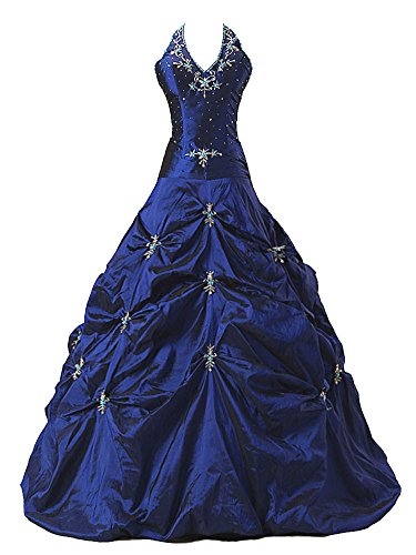 Vantexi Damen TAFT Halfter Ballkleid Promkleider Abschlussball Kleider Blau Größe 56 von Vantexi