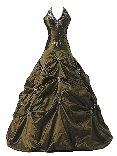 Vantexi Damen TAFT Halfter Ballkleid Promkleider Abschlussball Kleider Braun Größe 48 von Vantexi