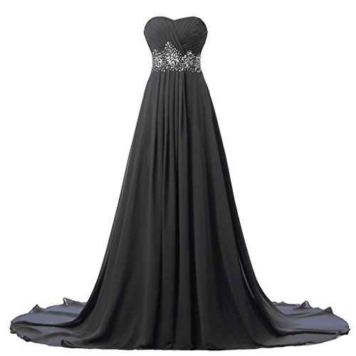 Vantexi Damen Trägerlos Chiffon Lang Abendkleid Festkleider Abschlussball Kleider Schwarz Größe 34 von Vantexi