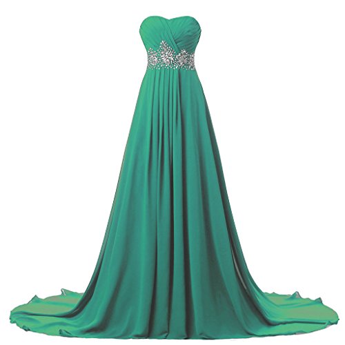 Vantexi Damen Trägerlos Chiffon Lang Abendkleid Festkleider Abschlussball Kleider Teal Größe 40 von Vantexi