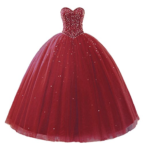 Vantexi Damen Trägerlos Glitzer Promkleid Ballkleider Perlen Abschlussball Kleider Burgund Größe 38 von Vantexi