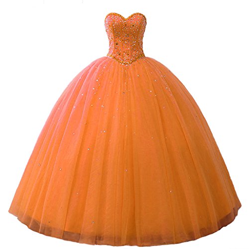 Vantexi Damen Trägerlos Glitzer Promkleid Ballkleider Perlen Abschlussball Kleider Orange Größe 44 von Vantexi