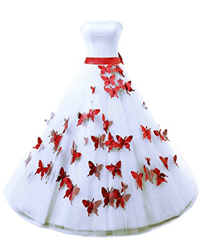 Vantexi Damen Trägerlos Lang Ballkleider Perlen Brautkleid Hochzeitskleider Weiß & Rot Größe 44 von Vantexi