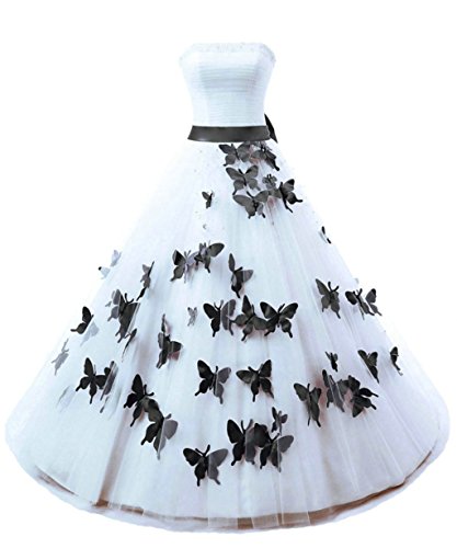 Vantexi Damen Trägerlos Lang Ballkleider Perlen Brautkleid Hochzeitskleider Weiß & Schwarz Größe 44 von Vantexi