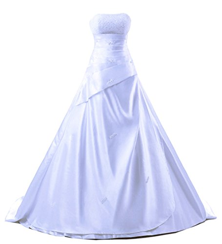 Vantexi Damen Trägerlos Satin A-Linie Brautkleid Hochzeitskleider Weiß Größe 46 von Vantexi