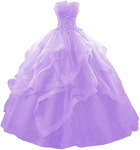 Vantexi Damen Trägerlos Spitze Tüll Abendkleid Ballkleider A-Linie Lange Abschlussballkleid Festkleider Flieder Größe 44 von Vantexi
