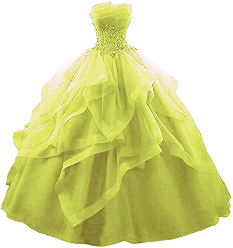 Vantexi Damen Trägerlos Spitze Tüll Abendkleid Ballkleider A-Linie Lange Abschlussballkleid Festkleider Gelb Größe 40 von Vantexi