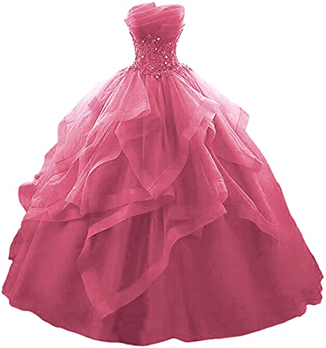 Vantexi Damen Trägerlos Spitze Tüll Abendkleid Ballkleider A-Linie Lange Abschlussballkleid Festkleider Koralle Größe 34 von Vantexi