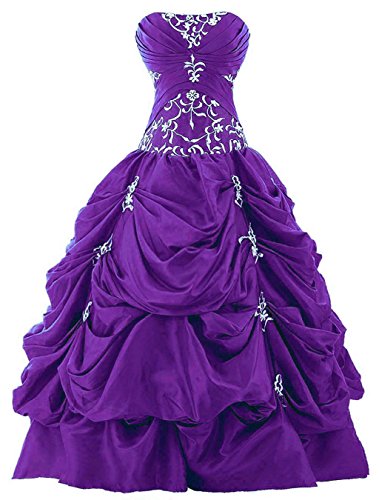 Vantexi Damen Trägerlos Stickerei TAFT Ballkleid Abschlussball Kleid Festkleider Lila Größe 40 von Vantexi