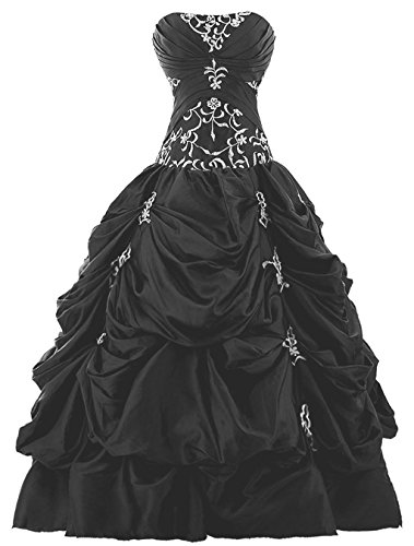 Vantexi Damen Trägerlos Stickerei TAFT Ballkleid Abschlussball Kleid Festkleider Schwarz Größe 48 von Vantexi