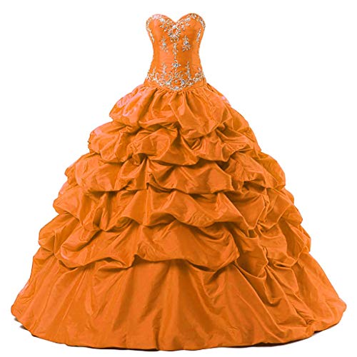 Vantexi Damen Trägerlos Stickerei TAFT Ballkleid Brautkleider Lange Abendkleid Abschlussballkleider Orange Größe 42 von Vantexi