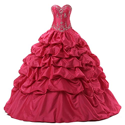 Vantexi Damen Trägerlos Stickerei TAFT Ballkleid Brautkleider Lange Abendkleid Abschlussballkleider Rose Größe 42 von Vantexi