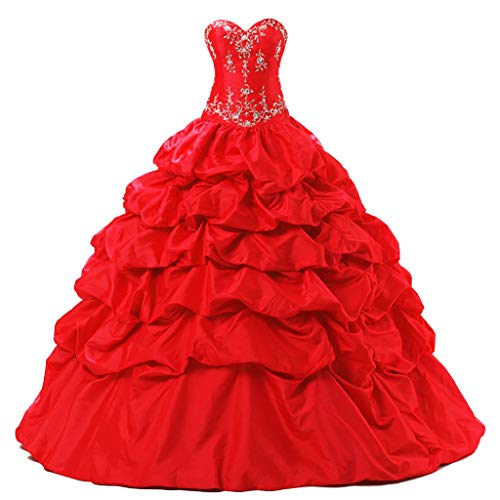 Vantexi Damen Trägerlos Stickerei TAFT Ballkleid Brautkleider Lange Abendkleid Abschlussballkleider Rot Größe 42 von Vantexi